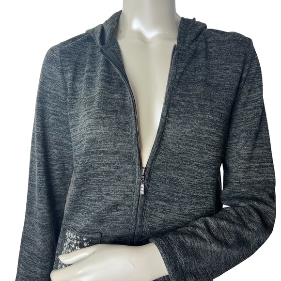 On Que Casuals Charcoal Heather Gray Zip up Hoodie with Rhinestone front pockets - Picture 4 of 11